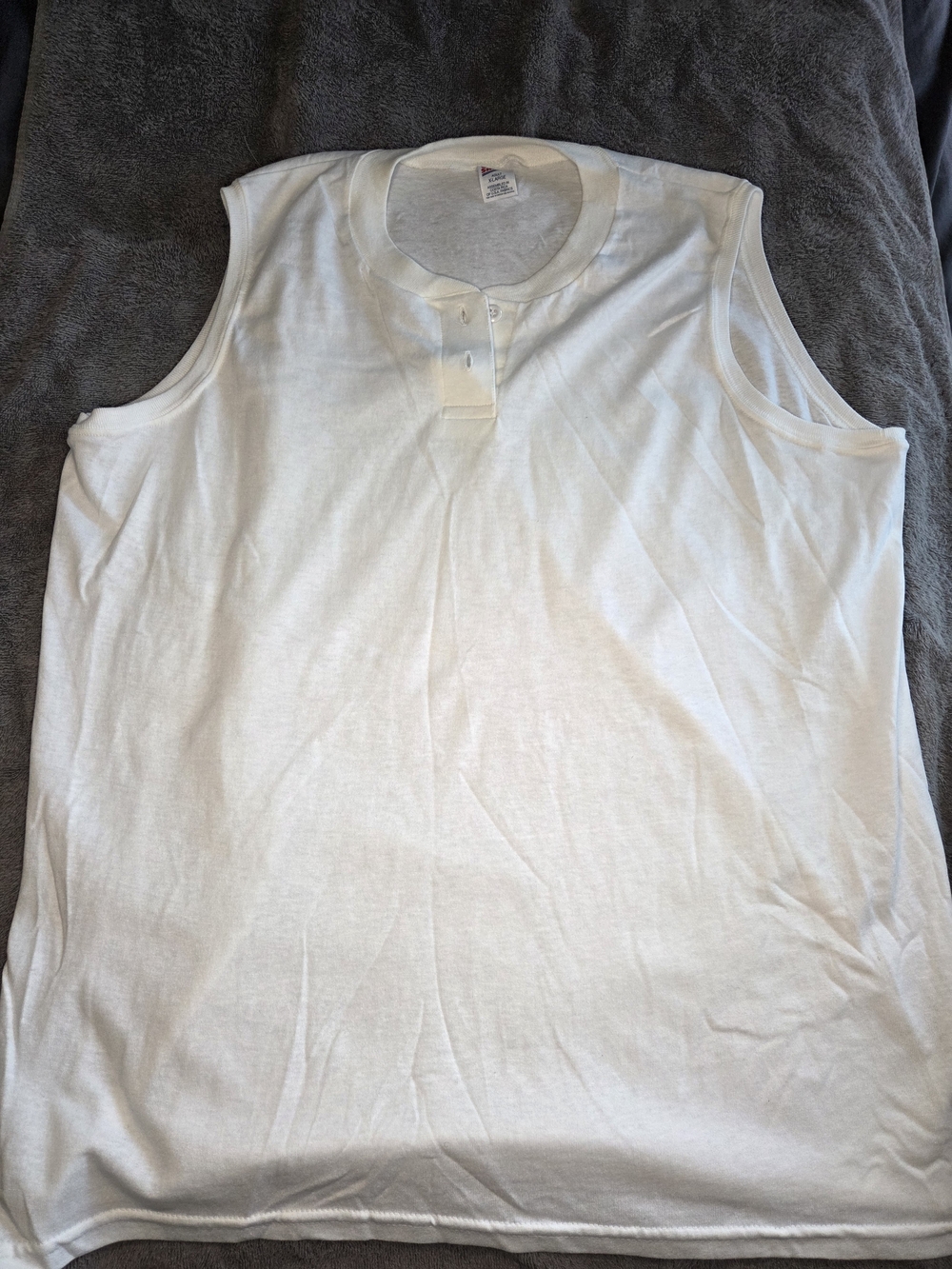 Soffe White Men's Sleeveless Henley Tank